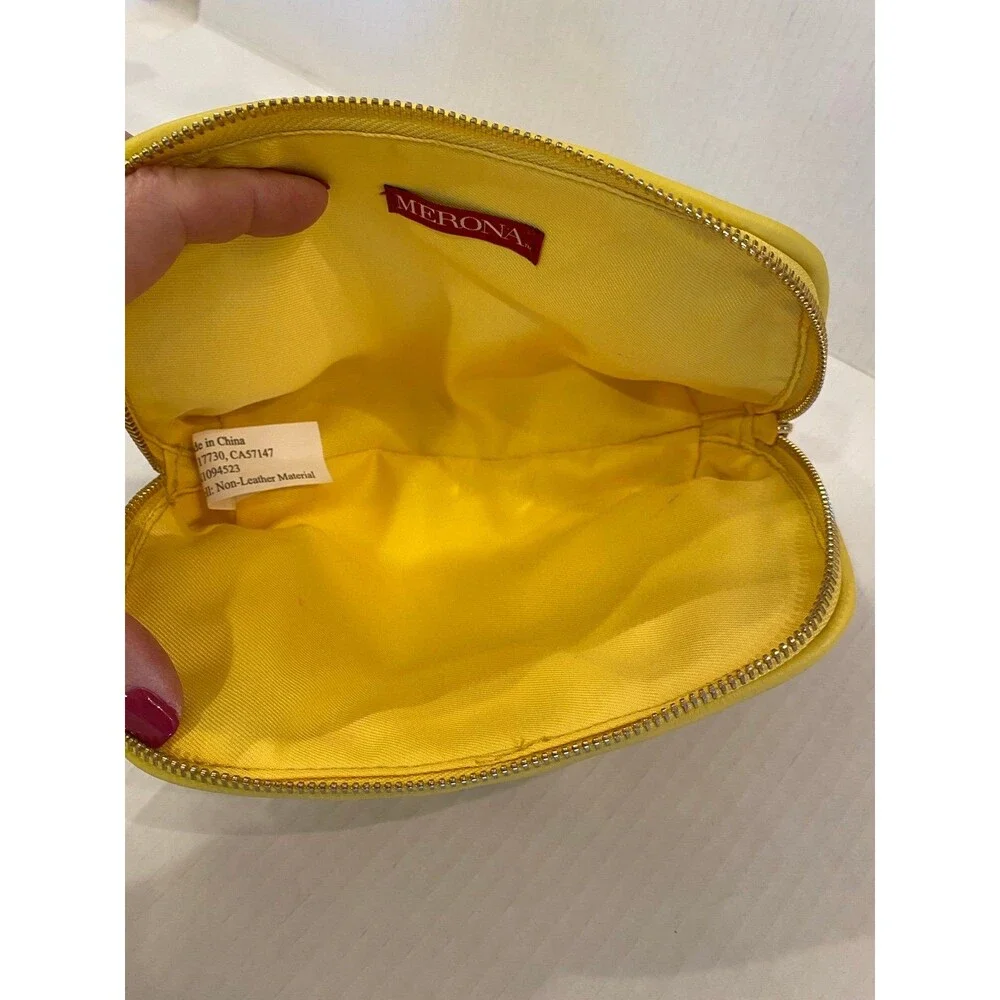 Merona Makeup Bag‎ Unique Bright Yellow Woven Design Cosmetic Purse Zipper Top